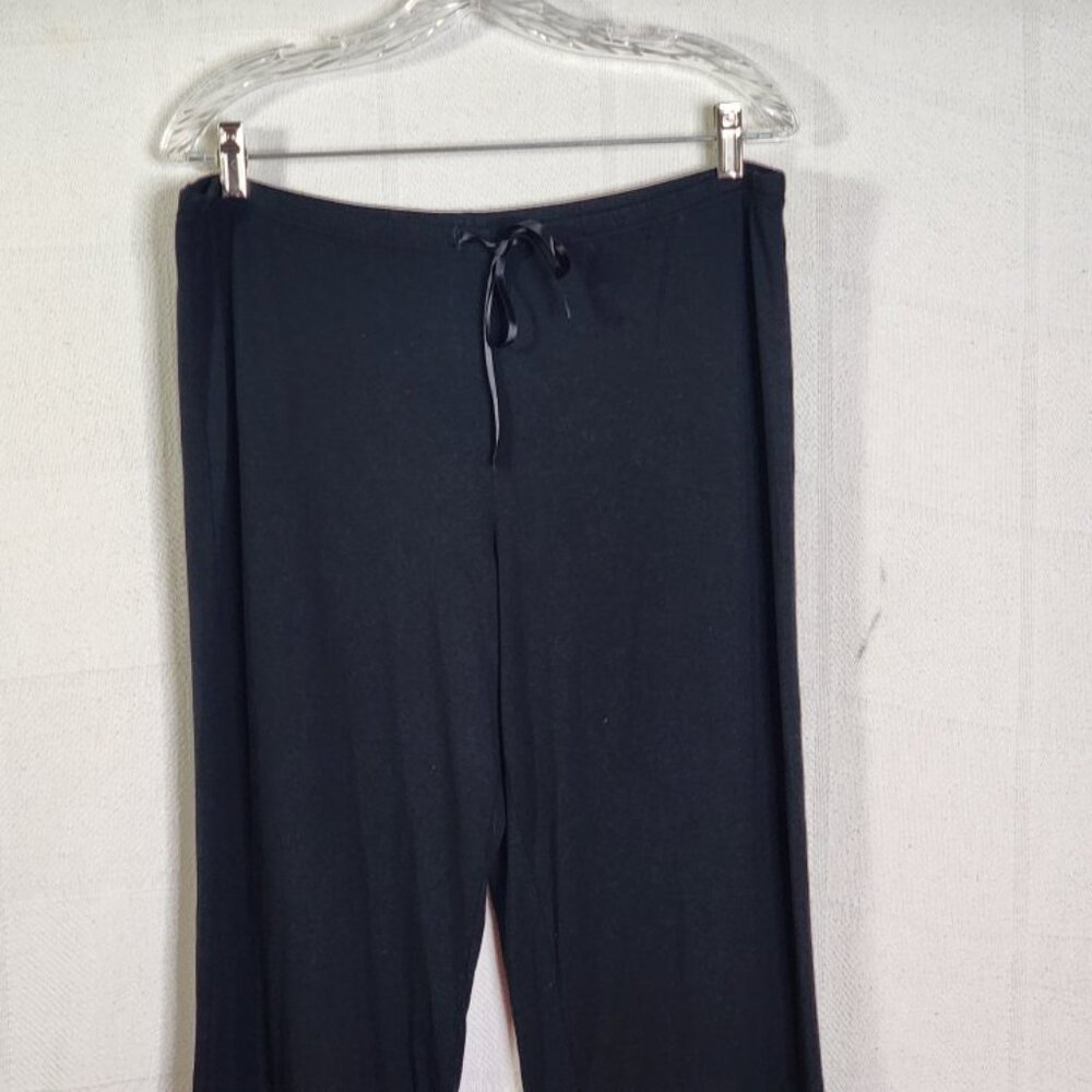 Adonna Black Modal Span Lace Hem Silk Adjustable Tie Waist Pajama Pants Size L - Picture 4 of 16